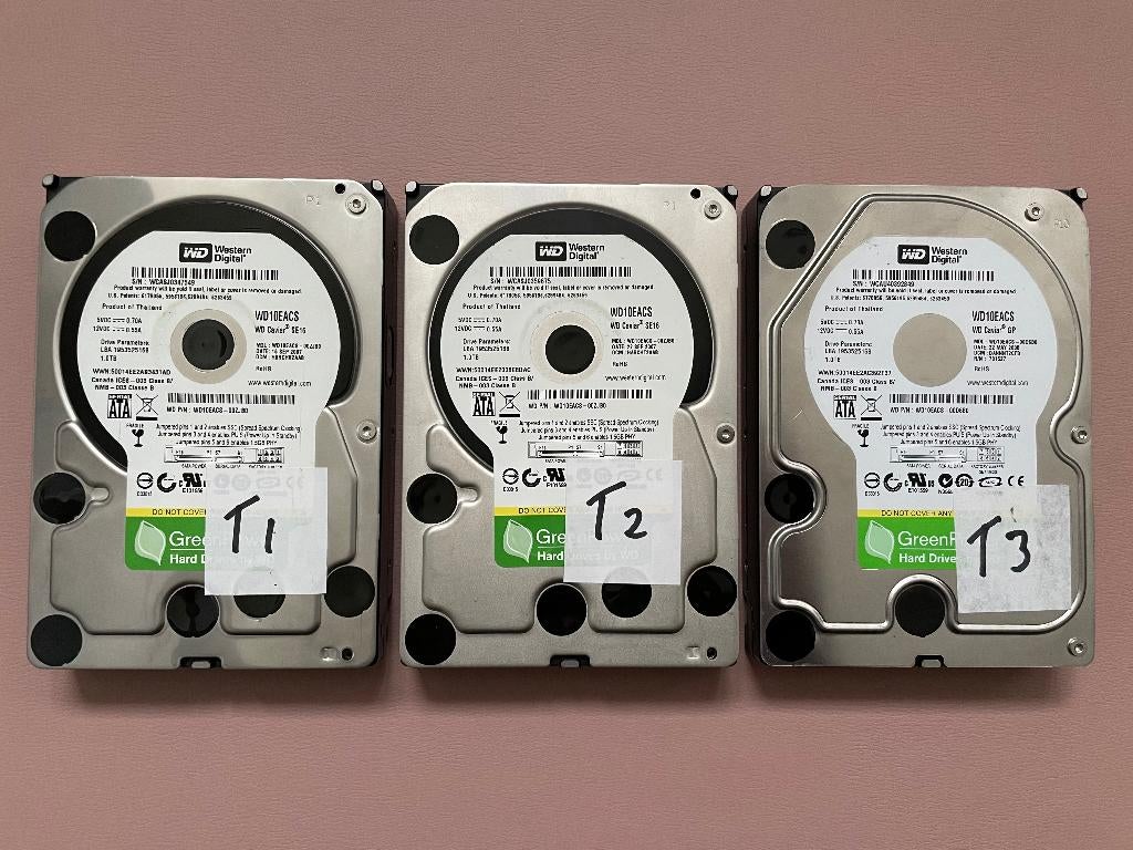 3x 1TB Western Digital Caviar Green, Computers en Software, Harde schijven, Intern, Gebruikt, 1TB, Desktop