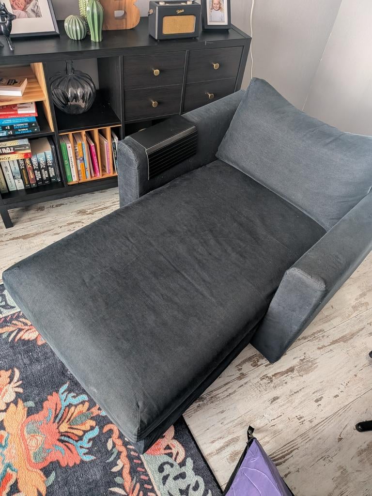 IKEA Vimle chaise longue zwart ribstof met opbergruimte, Huis en Inrichting, Ophalen, Eenpersoons, Zo goed als nieuw, Minder dan 150 cm