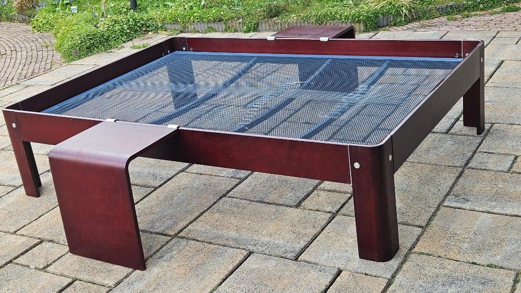 Nette Auping 140x200 hoog model + 2 aanhaaktafels, Ophalen, Bruin, Tweepersoons, 140 cm