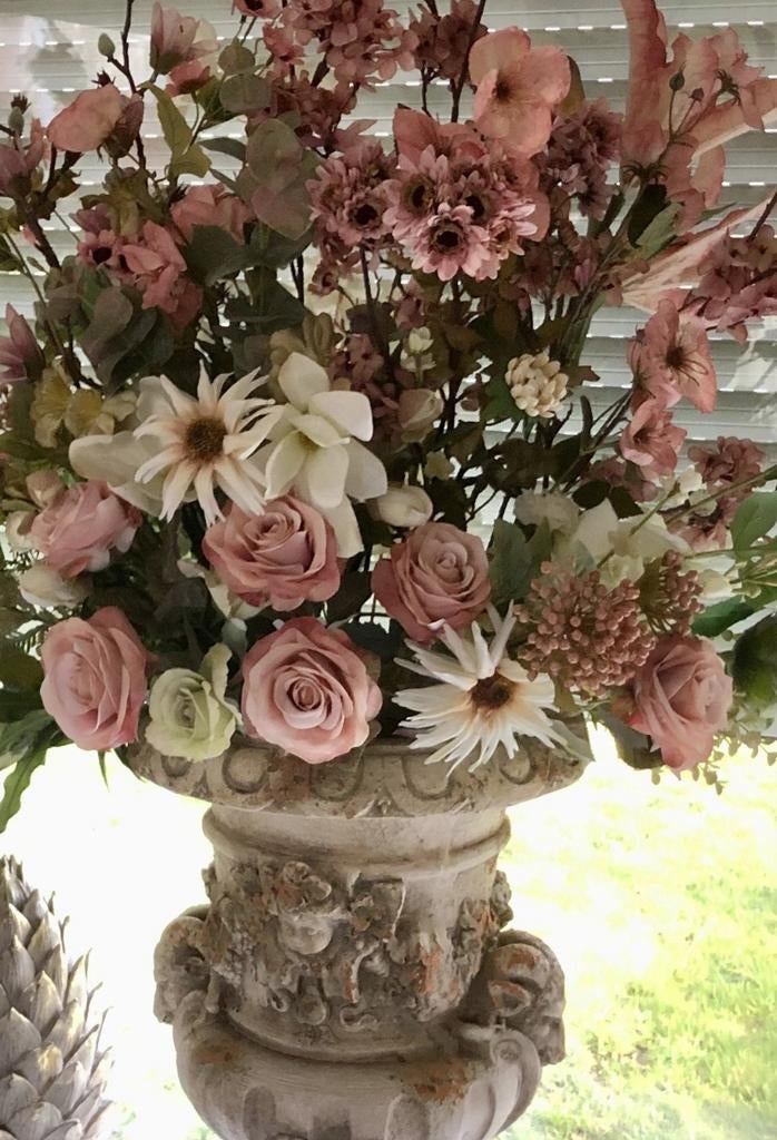 2 Prachtig Grote Opgemaakte Potten met Zijdebloemen, Ophalen, Overige materialen, Overige kleuren, Onbekend