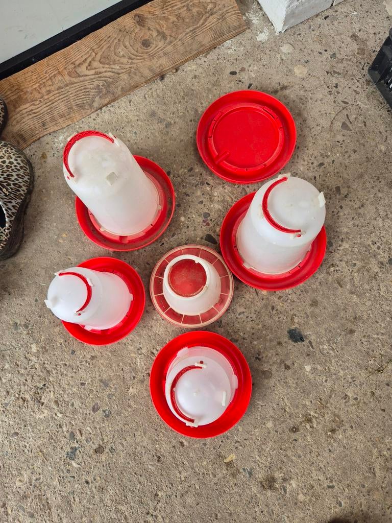 4 drinktonnen en 1 voerton voor kippen, Ophalen, Drinken en Voederen