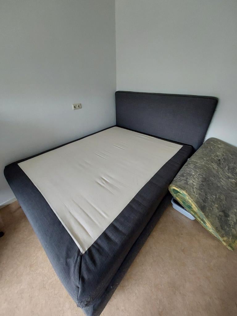 Donkergrijze boxspring, Ophalen of Verzenden, Gebruikt, Tweepersoons
