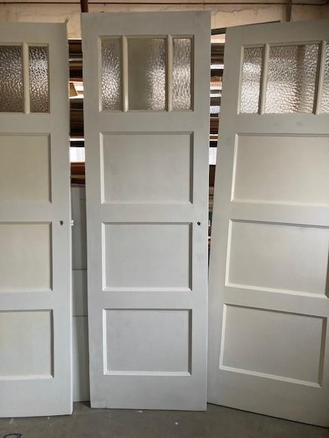 serie antieke smalle 4-vlaks 3-ruits paneeldeuren Bruynzeel, Ophalen, Gebruikt