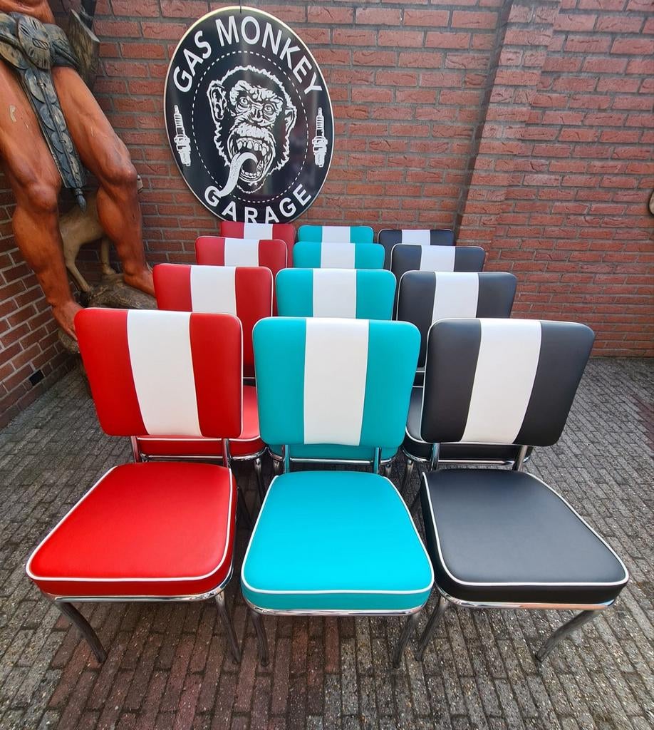 FIFTIES SIXTIES AMERIKAANSE BEL AIR DINER STOELEN + TAFEL, Ophalen, Overige kleuren, Overige materialen, Vier