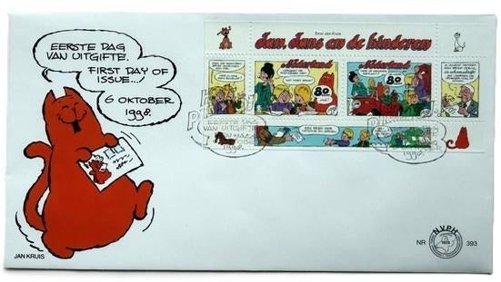 Jan Kruis Jan Jans en de kinderen envelop + postzegelvel, ´Jan Kruis, Eén stripboek, Nieuw, Ophalen of Verzenden