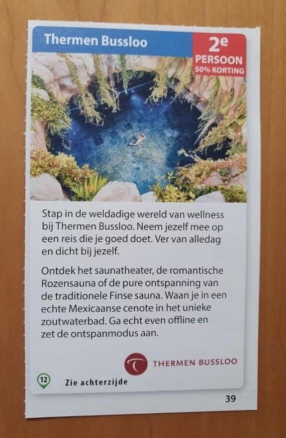 Thermen Bussloo 2e persoon 50% korting, Drie personen of meer, Kortingsbon, Spa of Sauna