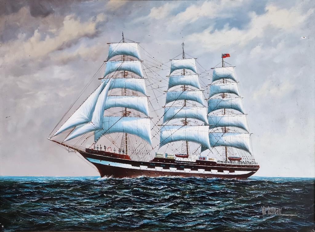 Hollandse School (XX)- Veldman Driemaster op zee, Antiek en Kunst, Ophalen of Verzenden