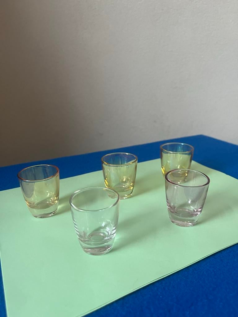 Set van 5 kleine borrelglaasjes of shot glaasjes, Huis en Inrichting, Keuken | Servies, Glas of Glazen, Gebruikt, Ophalen of Verzenden