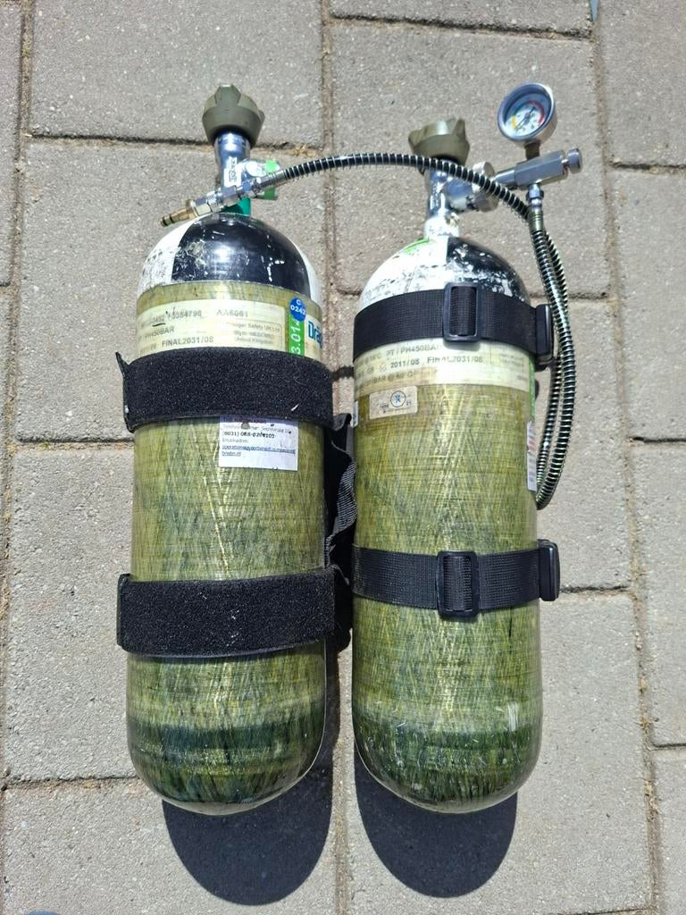 2x carbon pcp luchtfles 6 liter 370bar met vulset, Ophalen of Verzenden, Gebruikt