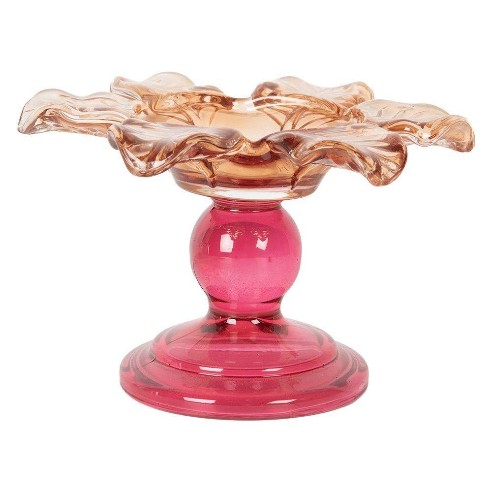 Clayre & Eef glazen waxinelichthouder bloem roze/oranje, Ophalen of Verzenden, Nieuw, Overige materialen, Minder dan 25 cm