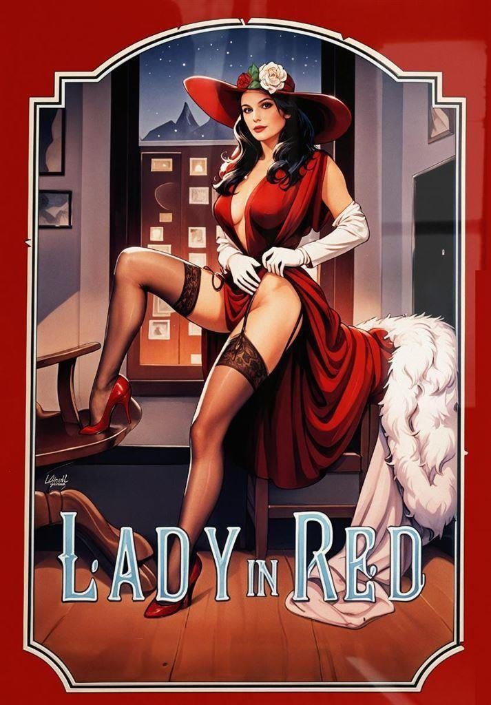 Retro LADY IN RED 50s pin up Grote Poster, Verzamelen, Ophalen of Verzenden, Nieuw, A1 t/m A3, Film en Tv