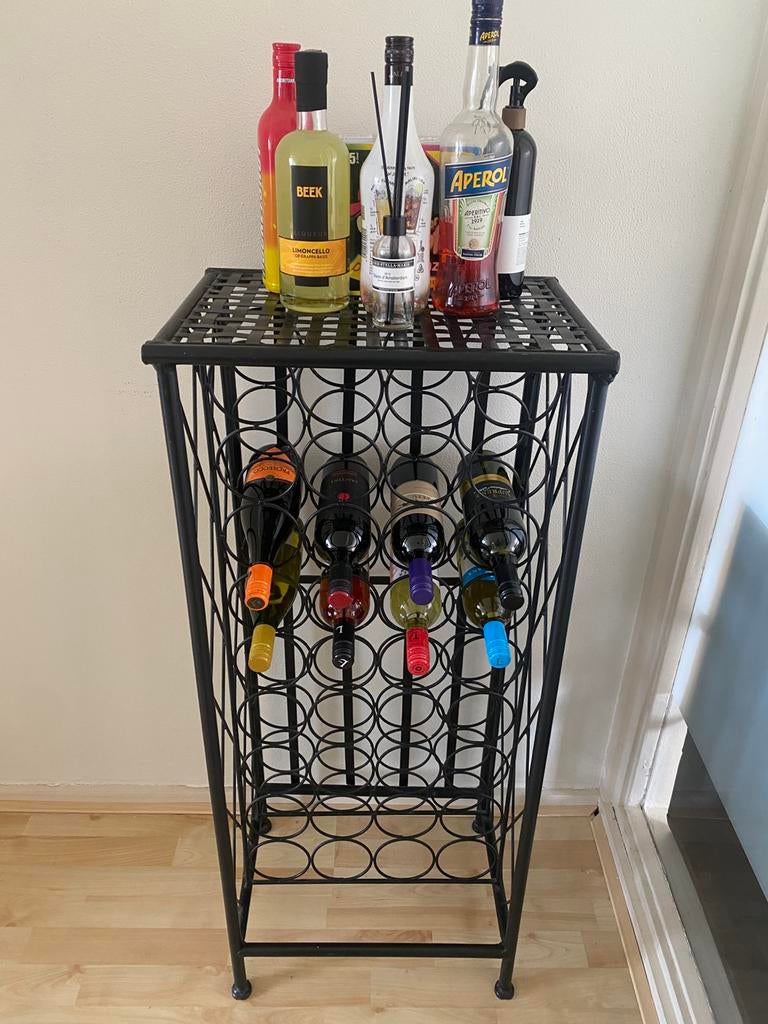 Luxe wijnrek - zwart, metaal, Ophalen, Zo goed als nieuw, 25 flessen of meer, Metaal