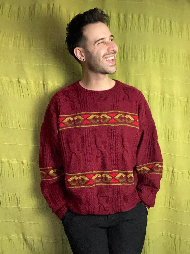 Vintage Coogi style trui / print / rood / knitwear M/medium, Hgv, Maat 48/50 (M), Hgv, Ophalen of Verzenden