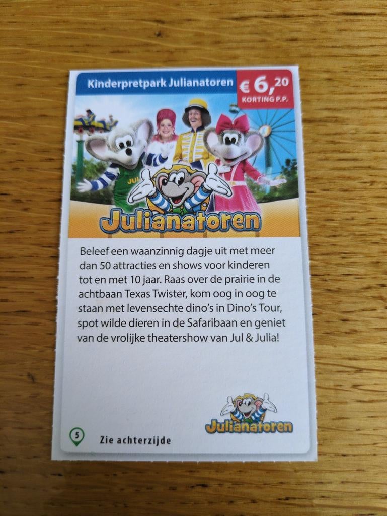 Kortingsbon voor Pretpark Julianatoren, Drie personen of meer, Kortingskaart