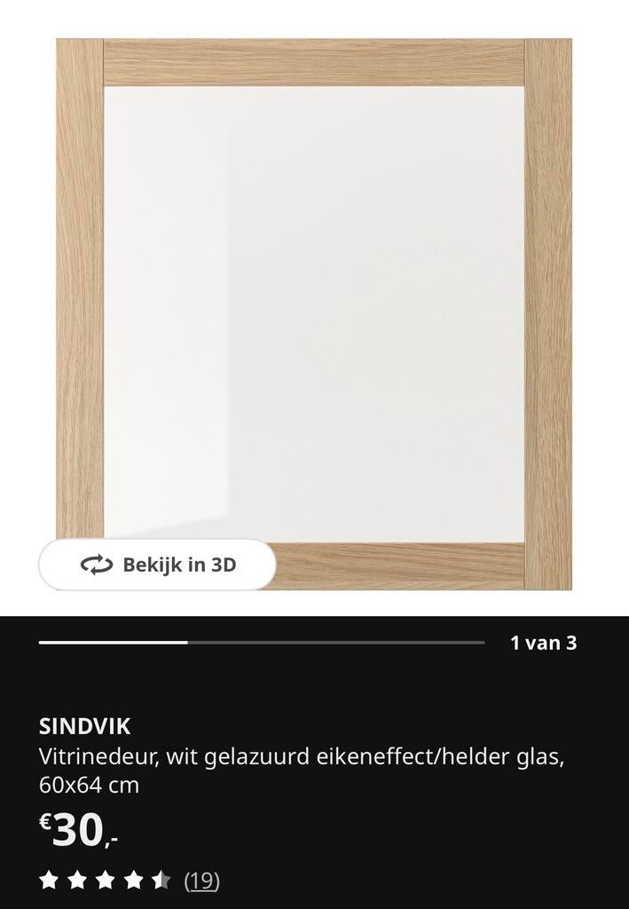 IKEA SINDVIK vitrinedeur eiken glas, Huis en Inrichting, Ophalen of Verzenden, Gebruikt