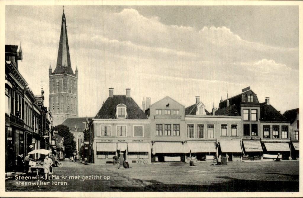 Steenwijk - Markt - gezicht op Steenwijker toren, Verzamelen, Ophalen of Verzenden, 1920 tot 1940, Ongelopen, Overijssel