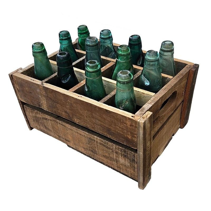 Krat met Flesjes Bierfles Flessenkrat Decoratie Glazen Hout, Ophalen of Verzenden