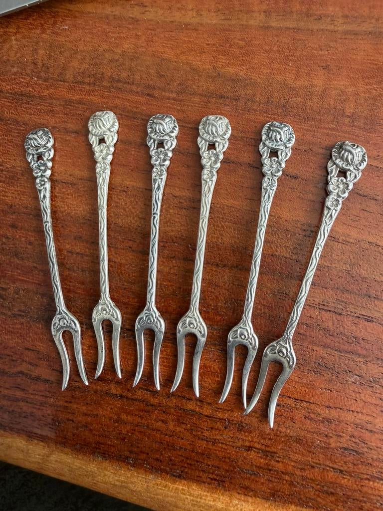 Zilveren Antieke Coctail Vorkjes stempel 835 🍴, Antiek en Kunst, Ophalen