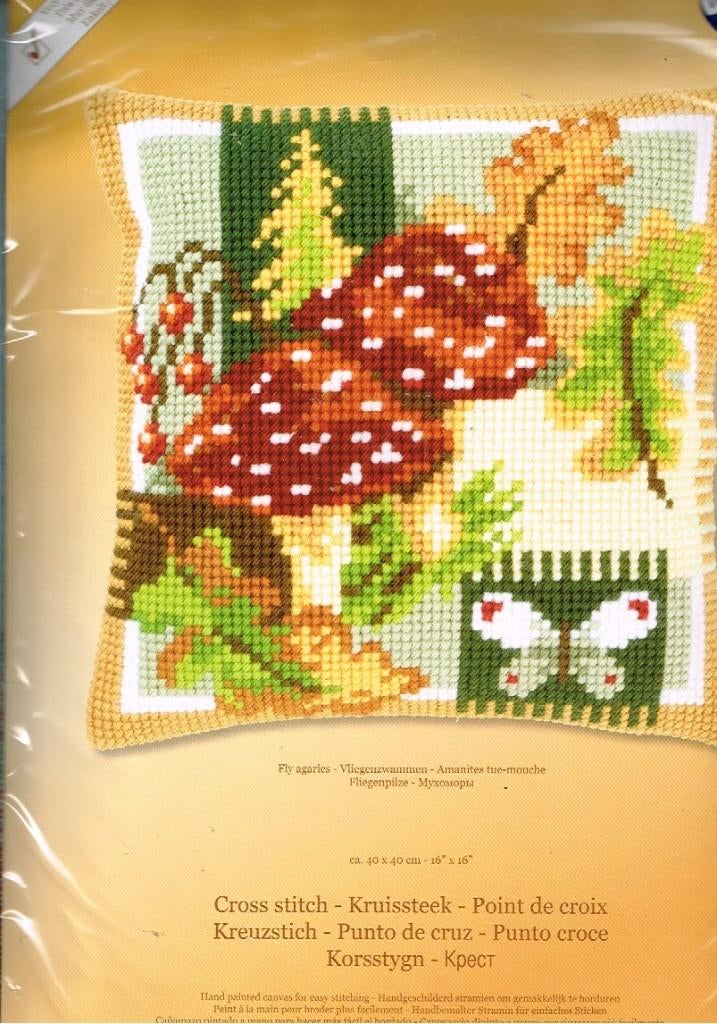 Cado vervaco borduurpakket kussen Vliegenzwammen, Ophalen of Verzenden, Nieuw, Handborduren, Borduurpakket