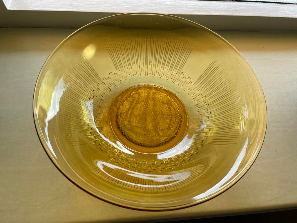 Copier Leerdam zonnebloem schaal amber, Ophalen of Verzenden