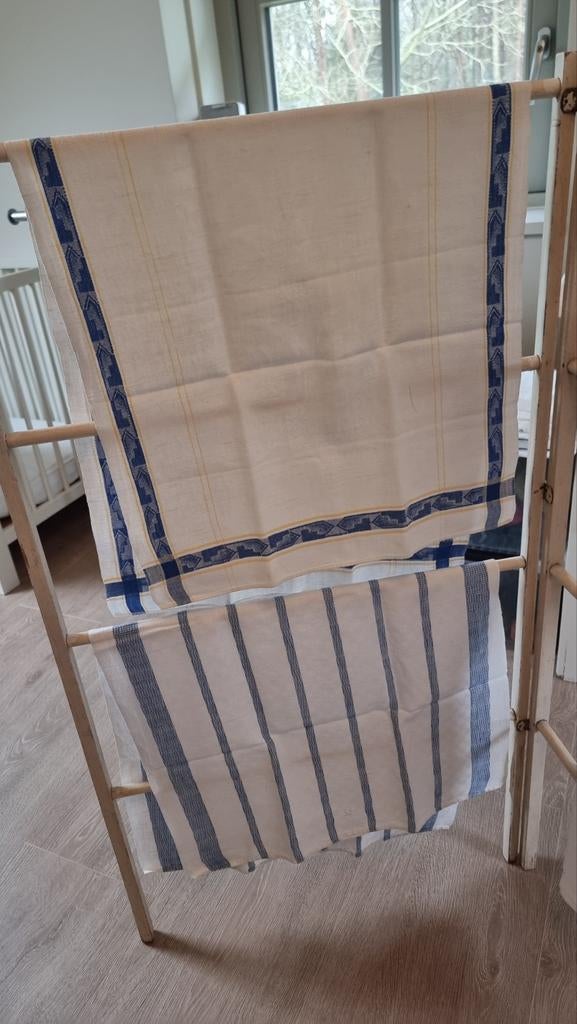 Oud linnengoed, droogdoeken, blauwe streep, Antiek en Kunst, Ophalen of Verzenden