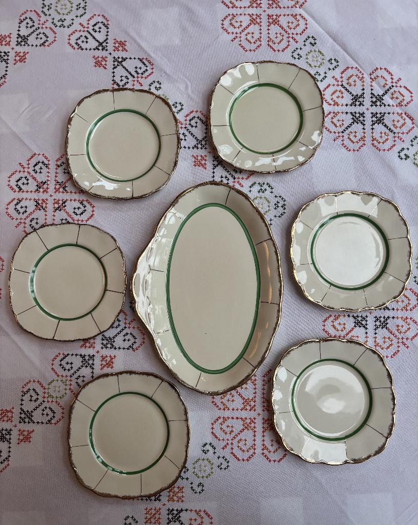 Engelse vintage gebak/cake set, Grindley Creampetal, Ophalen