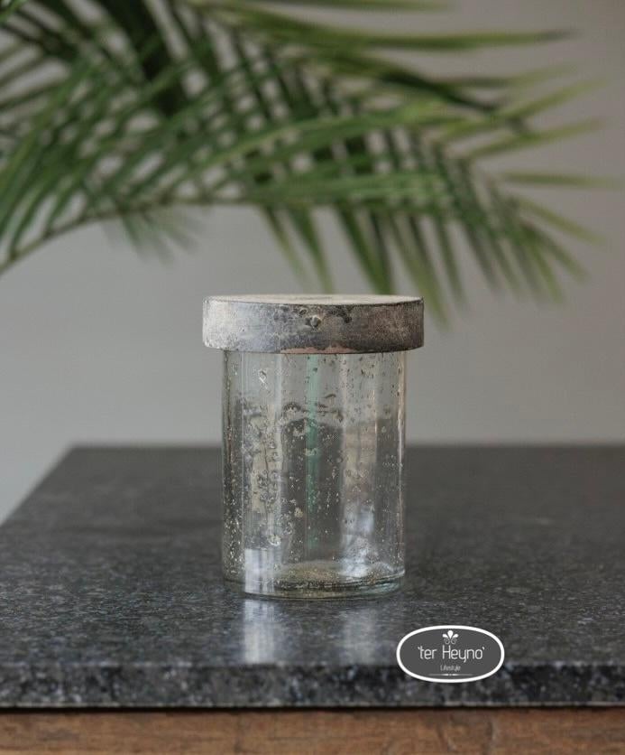 Glazen windlicht pot met deksel mt L stoer sober landelijk, Verzenden, Nieuw