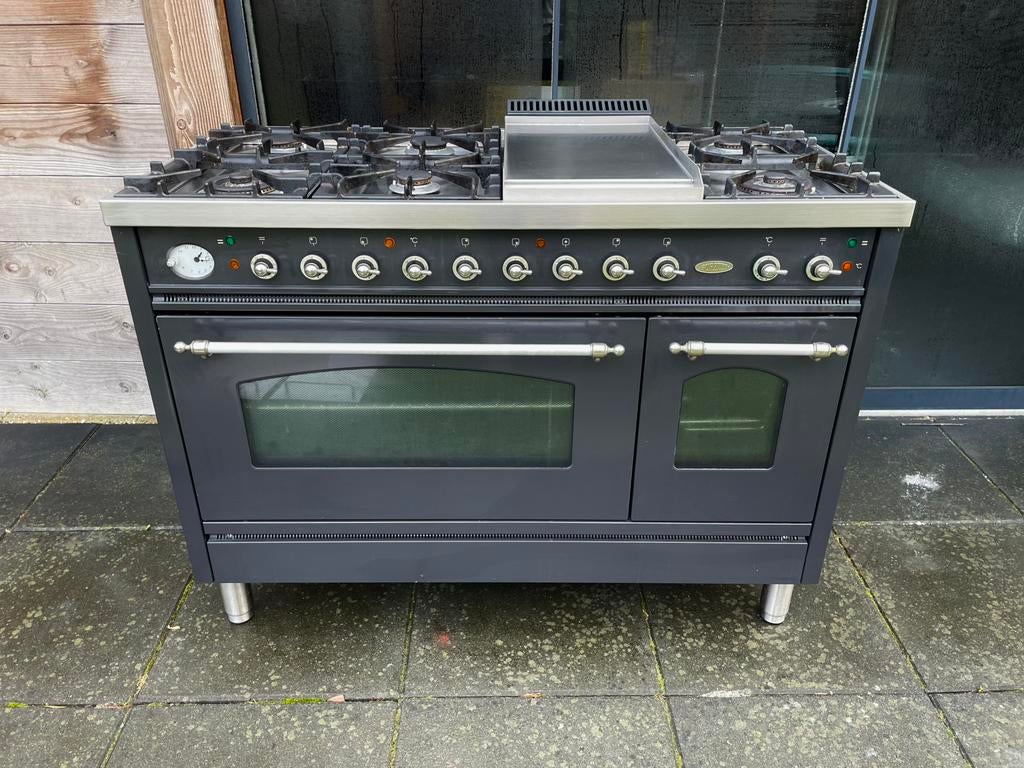 Luxe Boretti 120cm fornuis! Antraciet! Zeer netjes! 2 ovens, Witgoed en Apparatuur, Ophalen of Verzenden, Zo goed als nieuw, Gas