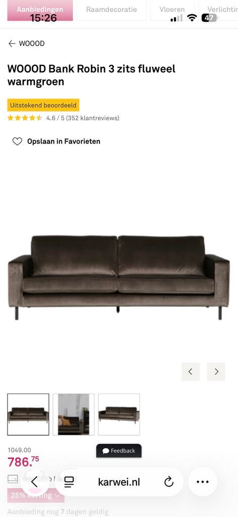 WOOOD Bank Robin 3 zits, Ophalen, Zo goed als nieuw, 75 tot 100 cm, 200 tot 250 cm