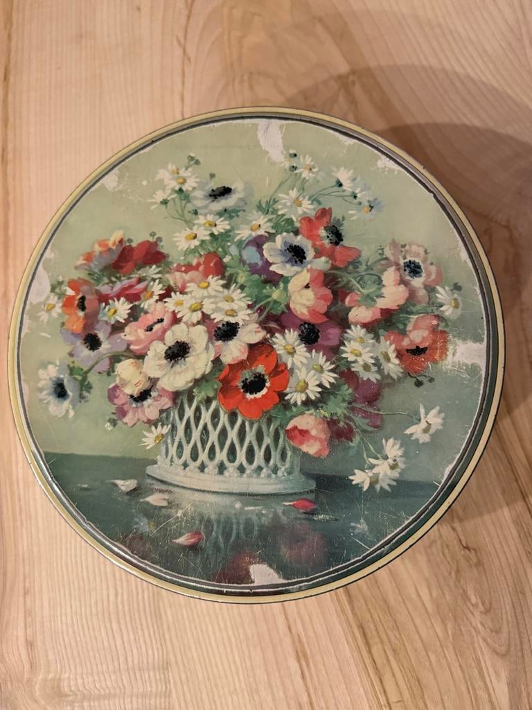 Vintage Koektrommel met Bloemen, Verzamelen, Ophalen of Verzenden, Gebruikt, Koek(jes)