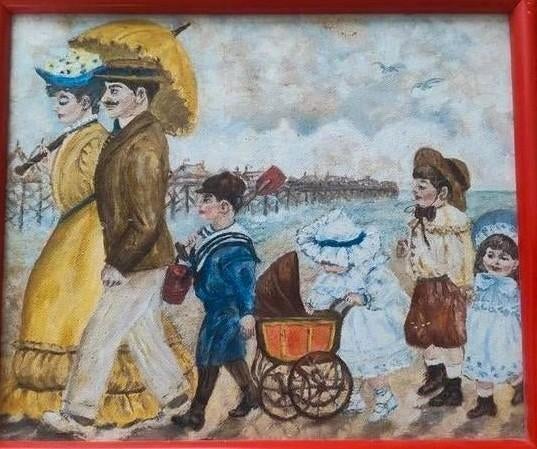 Dorothy MacTiernan '88 - Schilderij Seaside, 18e eeuw scene, Antiek en Kunst, Kunst | Schilderijen | Modern, Ophalen of Verzenden