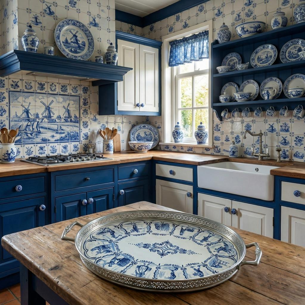 Delfts blauw Dienblad 12 ambachten met edeltin afwerking, Eén persoon, Cadeaubon