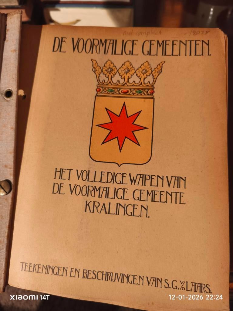 Oude Wapenboek S.G. Laars - Kralingen, Ophalen of Verzenden, Gebruikt, Nederland, Tijdschrift of Boek