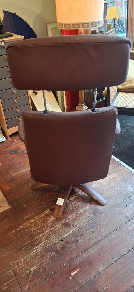 Vintage Modi Skand Leren Fauteuil - Draaibaar & Verstelbaar, Ophalen, Gebruikt, 75 tot 100 cm, Modi Skand