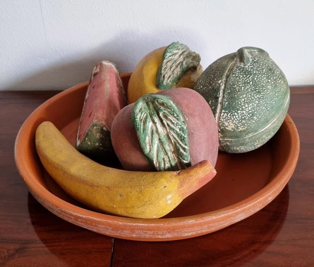Mexicaanse terracotta fruitschaal.Schaal met 5 stukken fruit, Ophalen of Verzenden