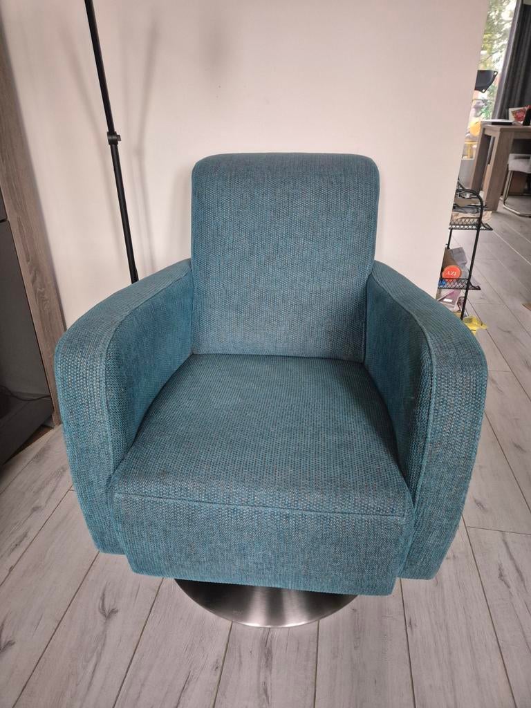 Mooie Eijerkamp groene/turquoise draai fauteuil ZGAN, Ophalen of Verzenden, Zo goed als nieuw, Minder dan 75 cm, 50 tot 75 cm