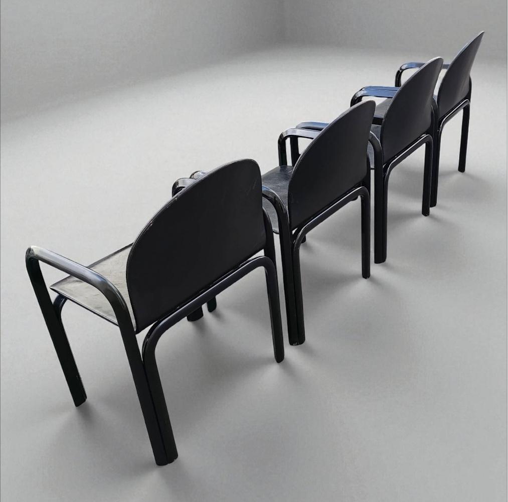 set 4x Gae Aulenti Orsay armchair stoel Knoll Black leather, Ophalen of Verzenden, Gebruikt, Zwart, Vier