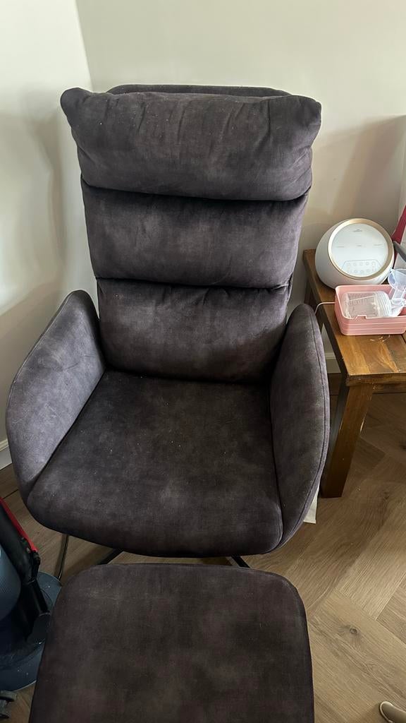 Goossens Relaxfauteuil met Hocker - Velvet, Ophalen of Verzenden, Gebruikt, Stof, 75 tot 100 cm