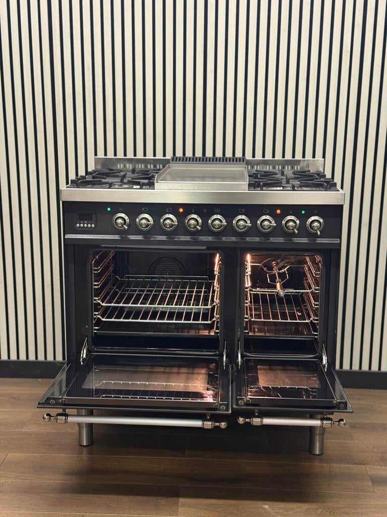 Luxe Boretti Fornuis antraciet/chroom 5 pits Frytop 90 cm, Fornello Esperta, Fornello Esperta, Grill, Ophalen of Verzenden