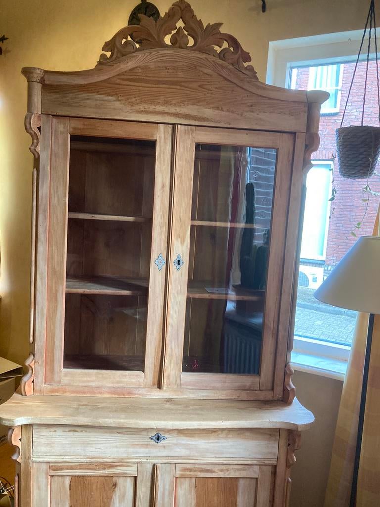 Antieke vitrine kast, Huis en Inrichting, Kasten | Vitrinekasten, Ophalen, Lamdelijk, Gebruikt, 25 tot 50 cm