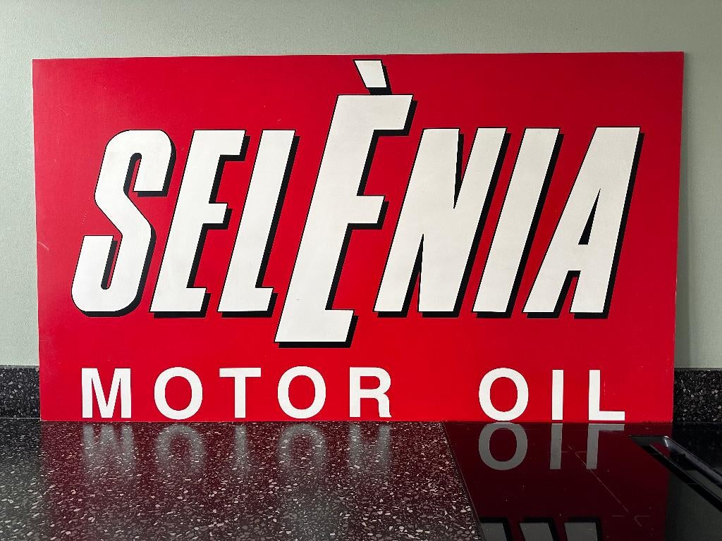 Origineel Selenia motor oil bord gemaakt in Belgie bij Otten, Ophalen, Gebruikt, Reclamebord