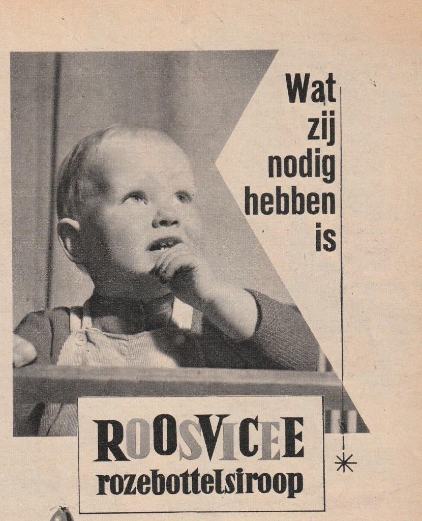 retro reclame 1960 Roosvicee siroop baby heeft 't nodig, Verzamelen, Retro, Verzenden, Overige typen
