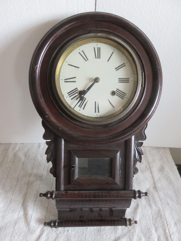 Houten hang school klok met slingerwerk - 19e eeuw, Antiek en Kunst, Antiek | Klokken, Ophalen