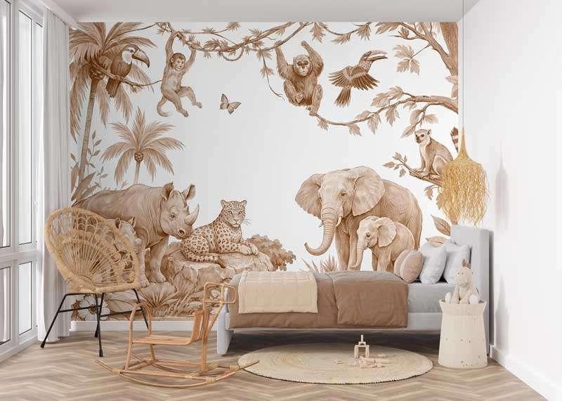 Fotobehang / Behang - Safari Dieren Terracotta, Bruin, Verzenden, Minder dan 10 m², Info@fotobehangkoning.nl