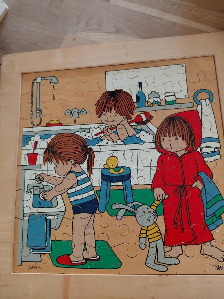 Mega houten puzzel, de badkamer, Ophalen