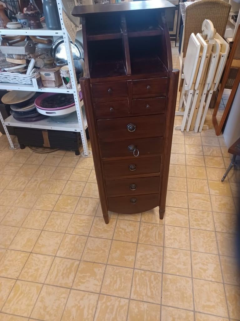 Mooi ladenkasje van donker hout, 1 of 2 laden, Ophalen of Verzenden, 25 tot 50 cm, Minder dan 100 cm