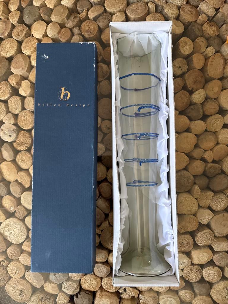 Bollen Design Glazen Vaas met Blauwe Spiraal, Ophalen of Verzenden