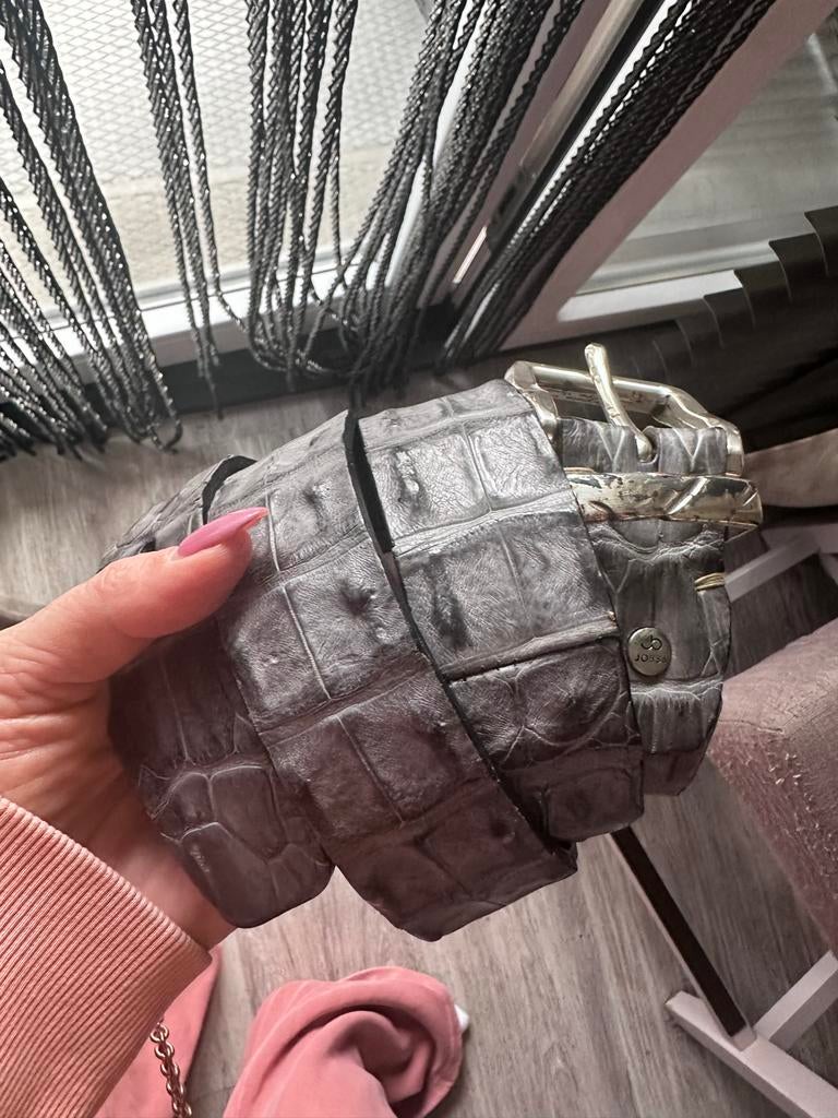 JOB86 Exclusieve Krokodillen Riem - Grijs, Kleding | Dames, Riemen en Ceinturen, Zo goed als nieuw, Heupriem, 100 cm of meer, 3 tot 5 cm