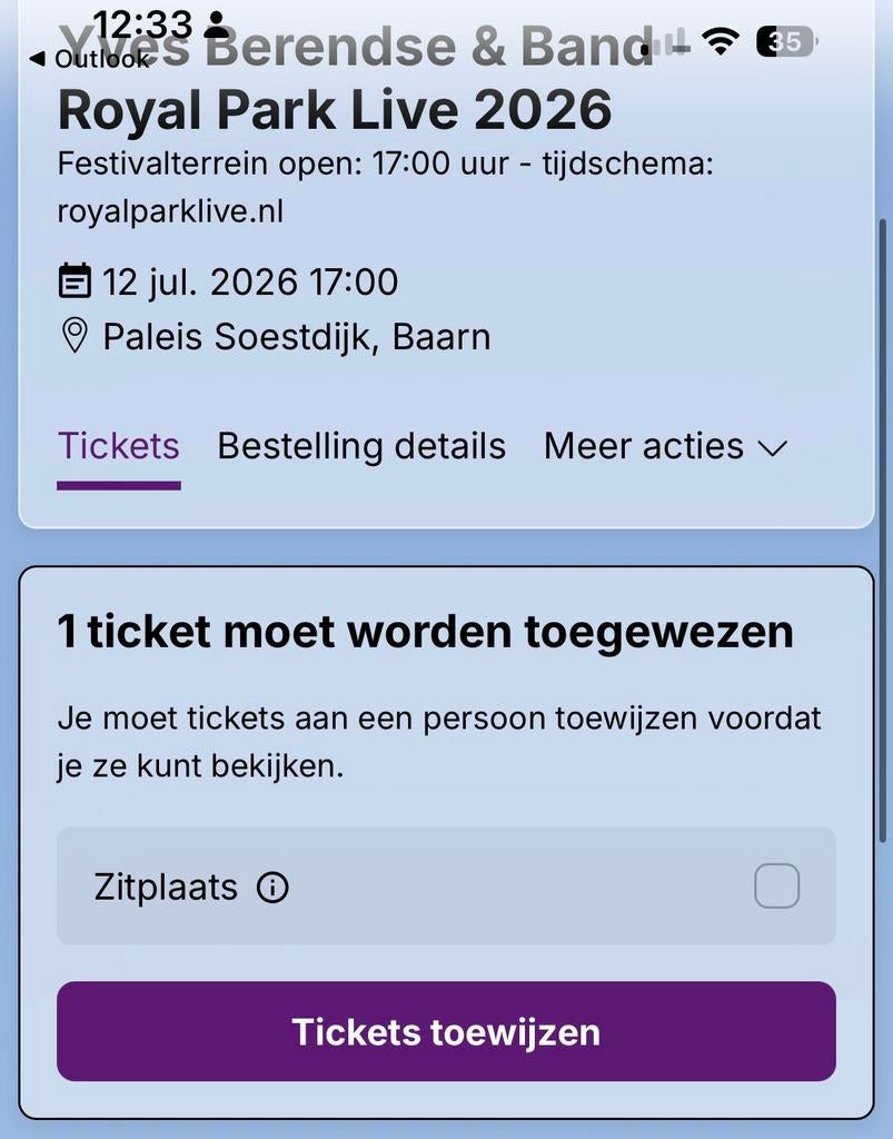 1 ticket voor Yves berendse royal park live .