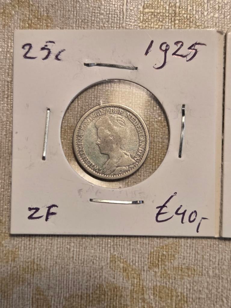 25 Cent Nederland 1925 Koningin Wilhelmina Zilver, Postzegels en Munten, Munten | Nederland, Zilver, 25 cent, Ophalen of Verzenden